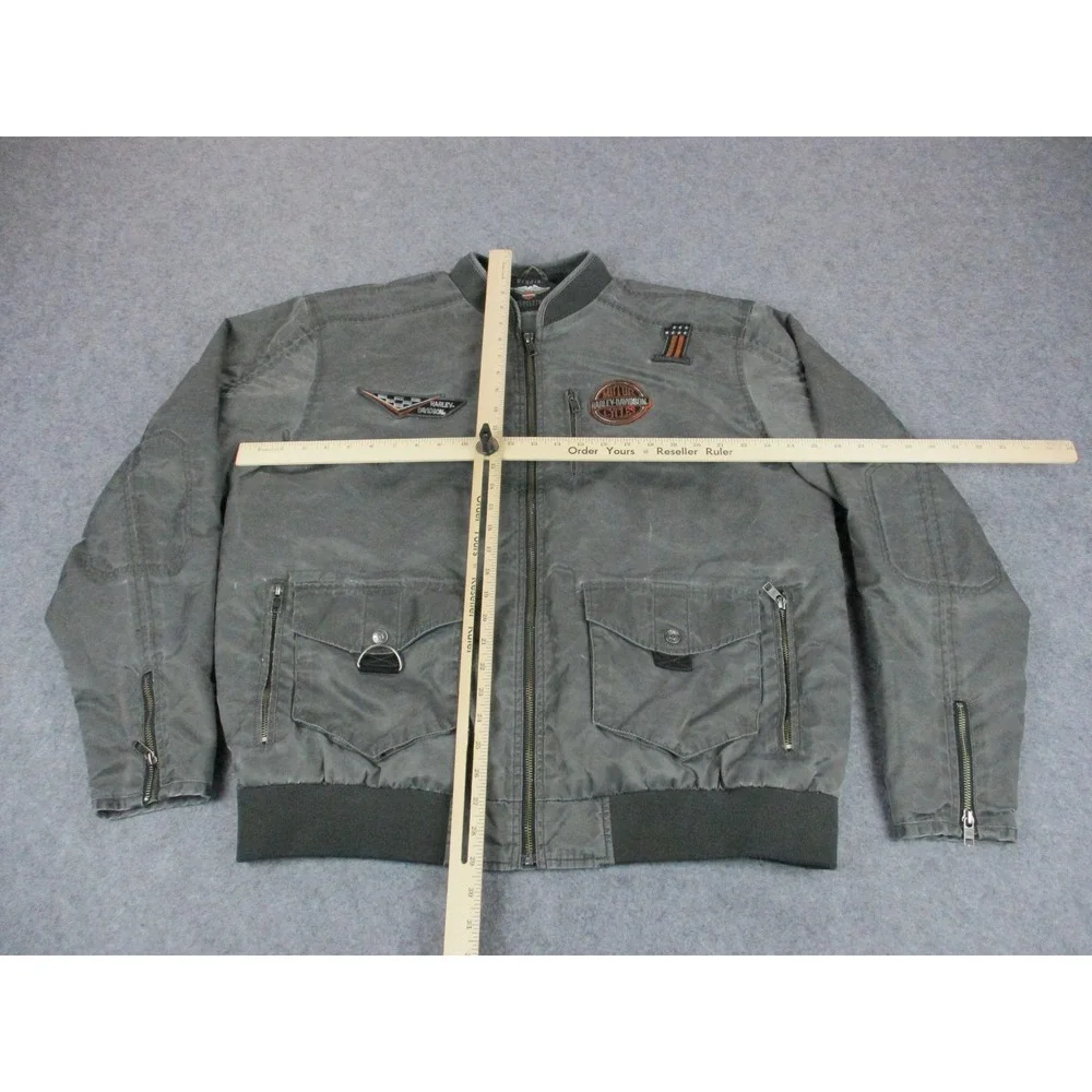Harley Davidson Jacket Mens Extra Large Gray Eagle Mechanic Bomber Lined Coat